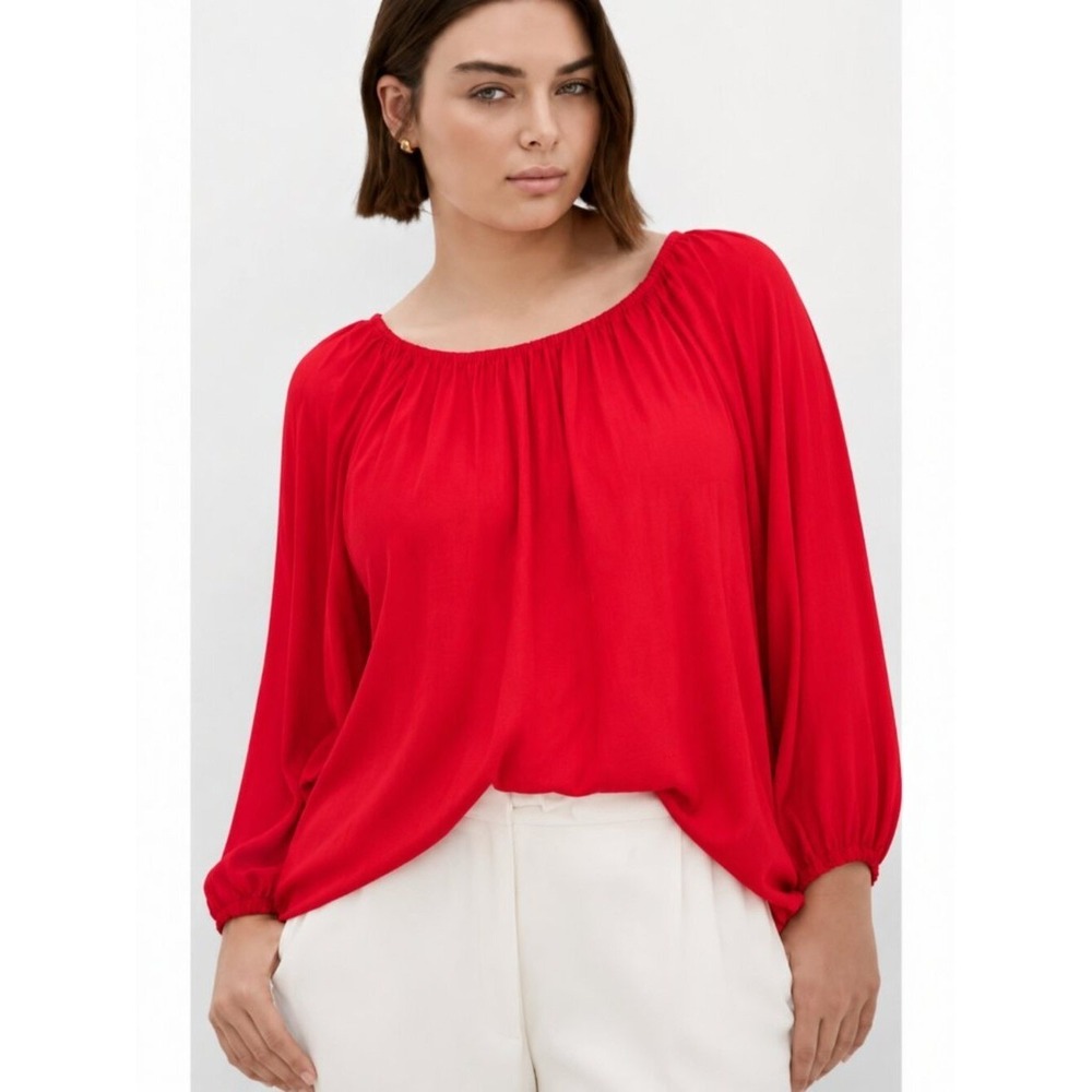 City Chic NEW Cherry Red Leila Puff Sleeve Tie Back Blouse Top SZ XS 14 Coquette